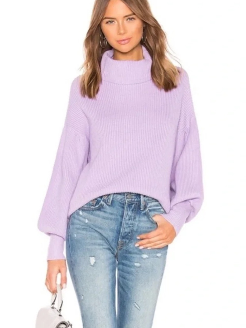 Superdown Lavender Turtleneck Ribbed Sweater